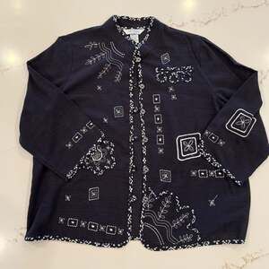 City Blues by Koret Vintage Black Embroidered Shirt Jacket Petite Large